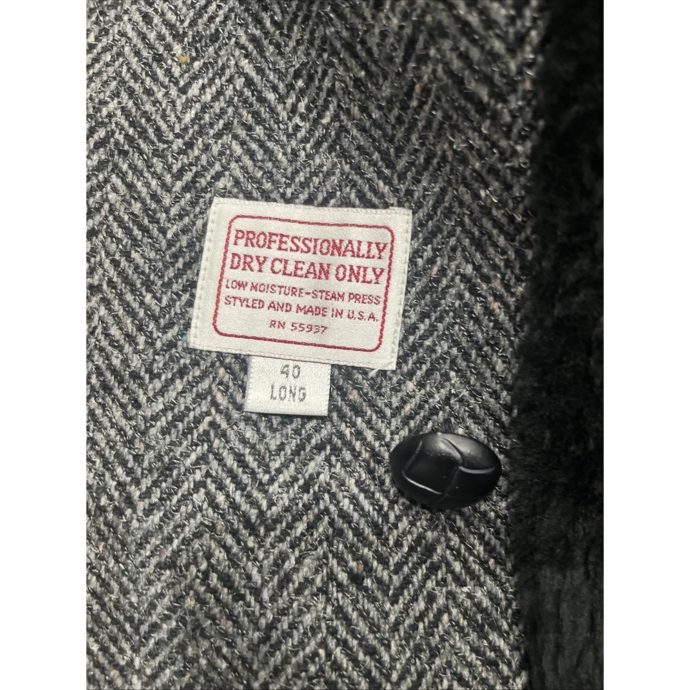 Vintage Botany Weather Topper Coat / Overcoat 40 Long Herringbone Faux Fur Lined - Picture 7 of 13
